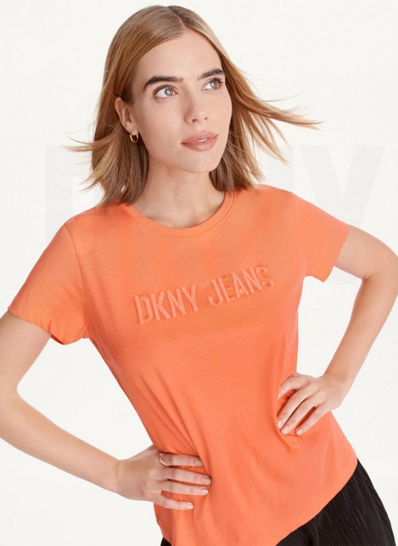 μπλουζακια DKNY κοντο Sleeve Embossed Logo γυναικεια πορτοκαλι | Greece_D1282