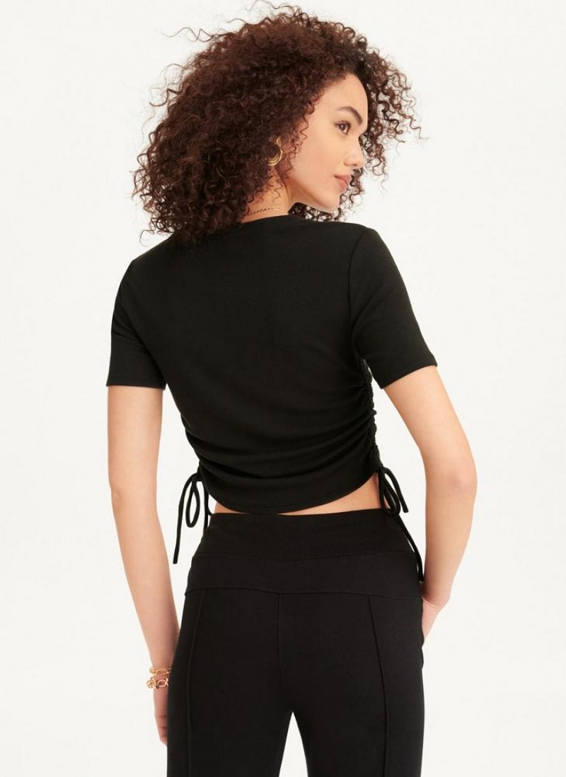 μπλουζακια DKNY κοντο Sleeve Side Ruched γυναικεια μαυρα | Greece_D1290