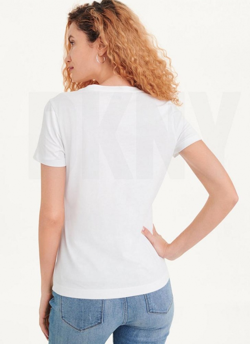 μπλουζακια DKNY κοντο Sleeve Stud Logo γυναικεια ασπρα | Greece_D0292