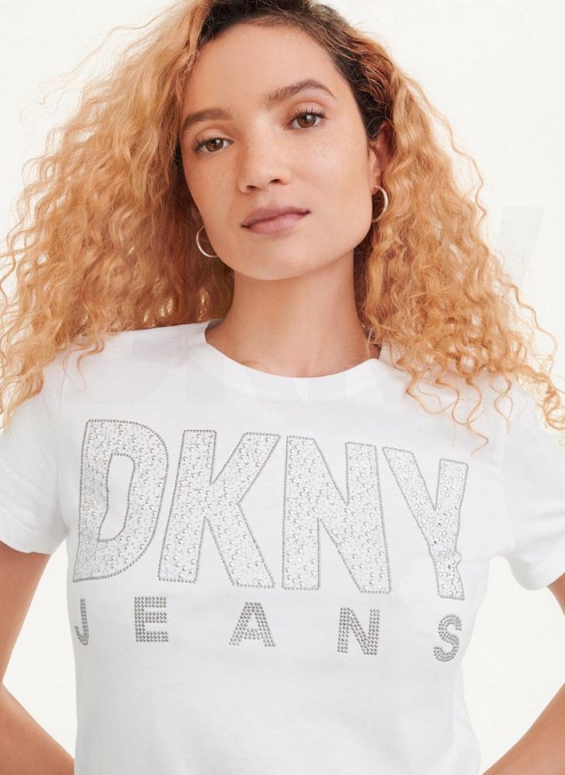 μπλουζακια DKNY κοντο Sleeve Stud Logo γυναικεια ασπρα | Greece_D0292