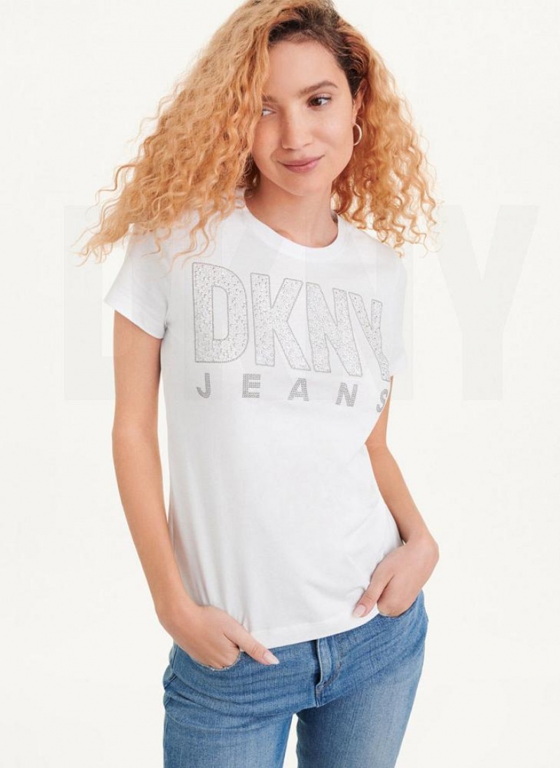 μπλουζακια DKNY κοντο Sleeve Stud Logo γυναικεια ασπρα | Greece_D0292