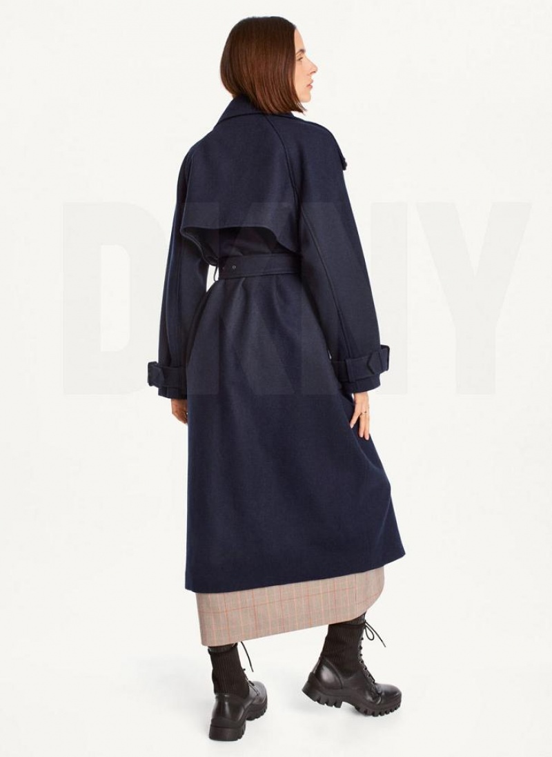 παλτό DKNY Μαλλί Trench With Belt γυναικεια σκουρο μπλε | Greece_D0656