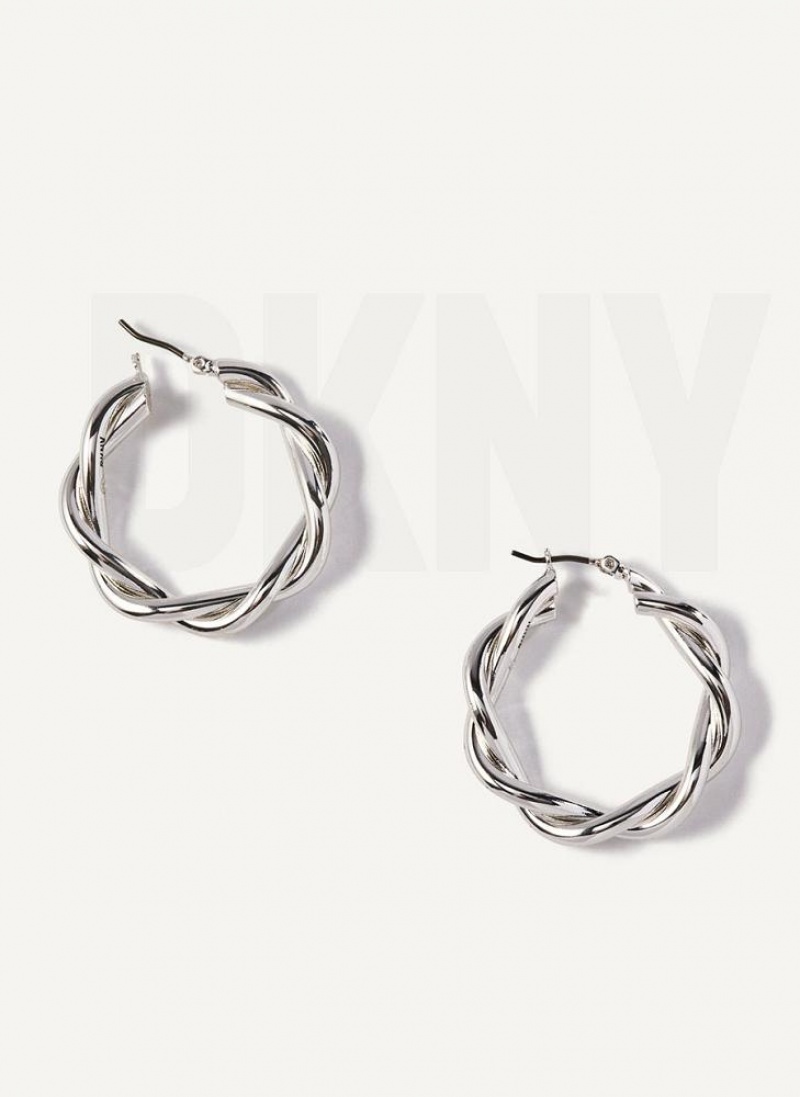 Σκουλαρικια DKNY Χοντρός Twist Hoop γυναικεια ασημι | Greece_D1547