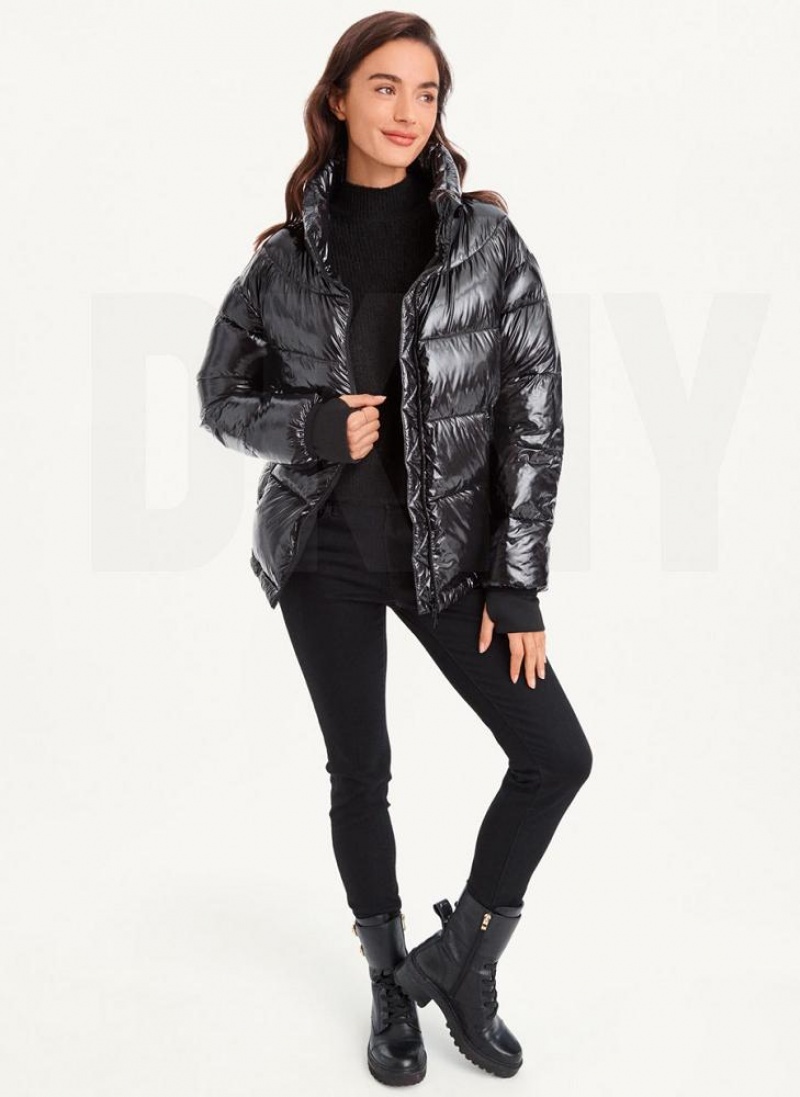 παλτό DKNY κοντο Wet Puffer γυναικεια μαυρα | Greece_D0314