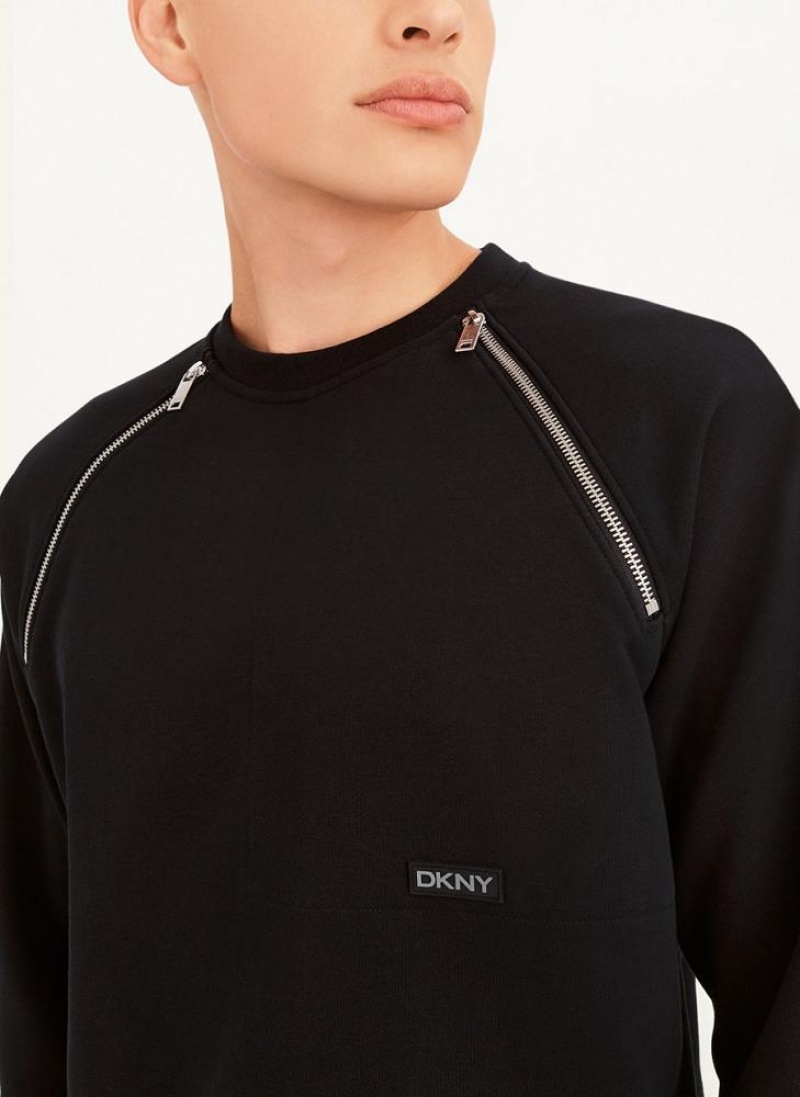 Φούτερ DKNY με φερμουαρ Detail Crewneck ανδρικα μαυρα | Greece_D0788