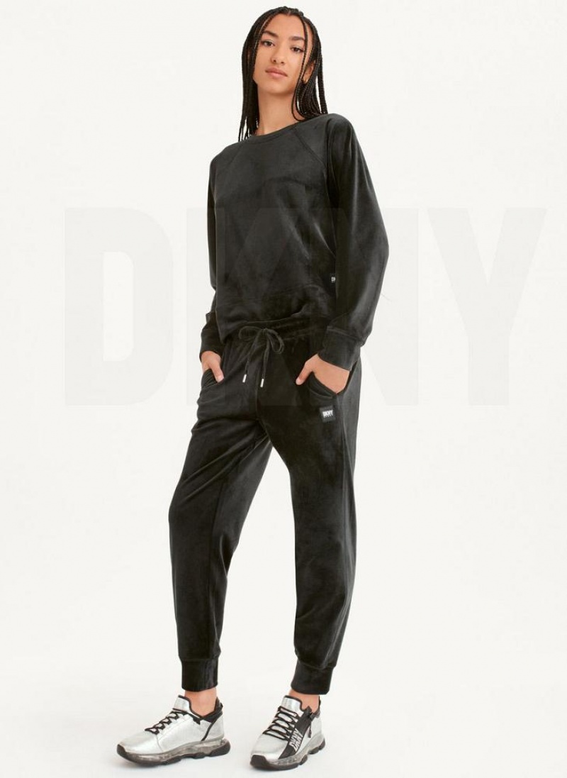 Παντελονι Jogger DKNY Platinum Velour Relaxed γυναικεια μαυρα | Greece_D0348