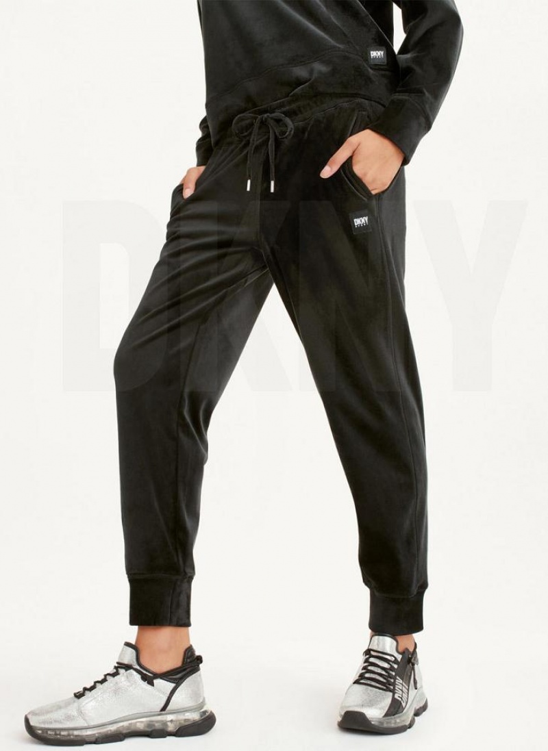 Παντελονι Jogger DKNY Platinum Velour Relaxed γυναικεια μαυρα | Greece_D0348