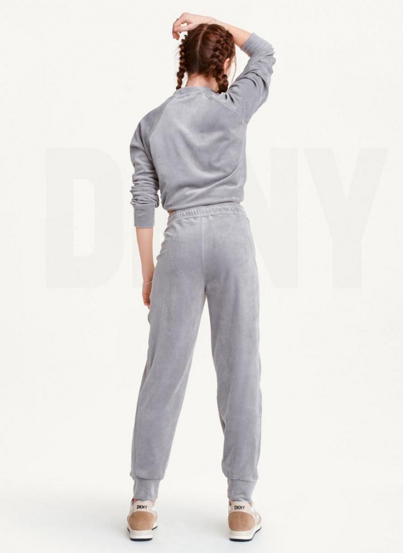 Παντελονι Jogger DKNY Platinum Velour Relaxed γυναικεια γκρι | Greece_D0380