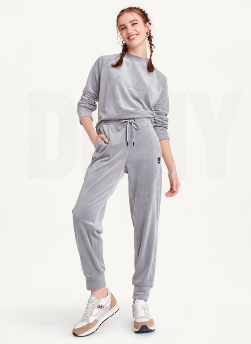 Παντελονι Jogger DKNY Platinum Velour Relaxed γυναικεια γκρι | Greece_D0380