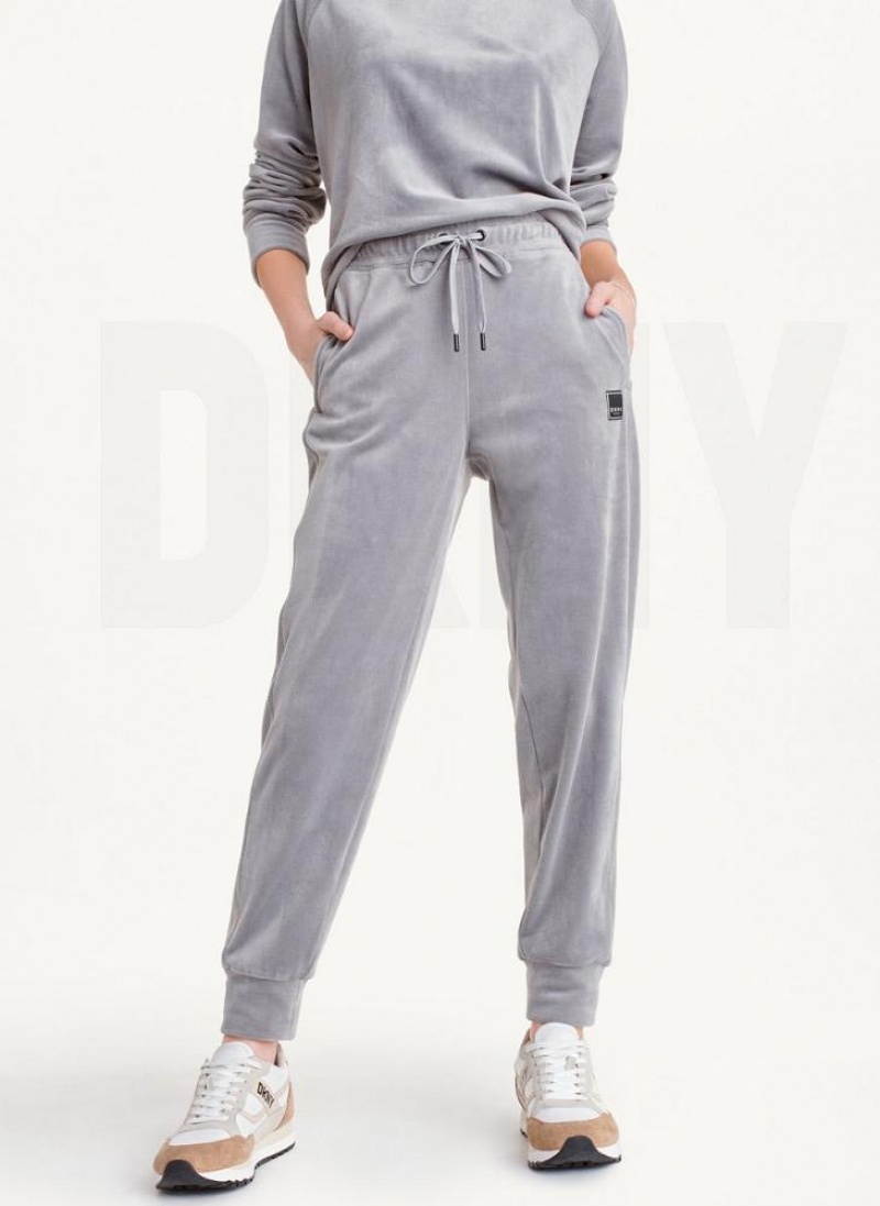 Παντελονι Jogger DKNY Platinum Velour Relaxed γυναικεια γκρι | Greece_D0380