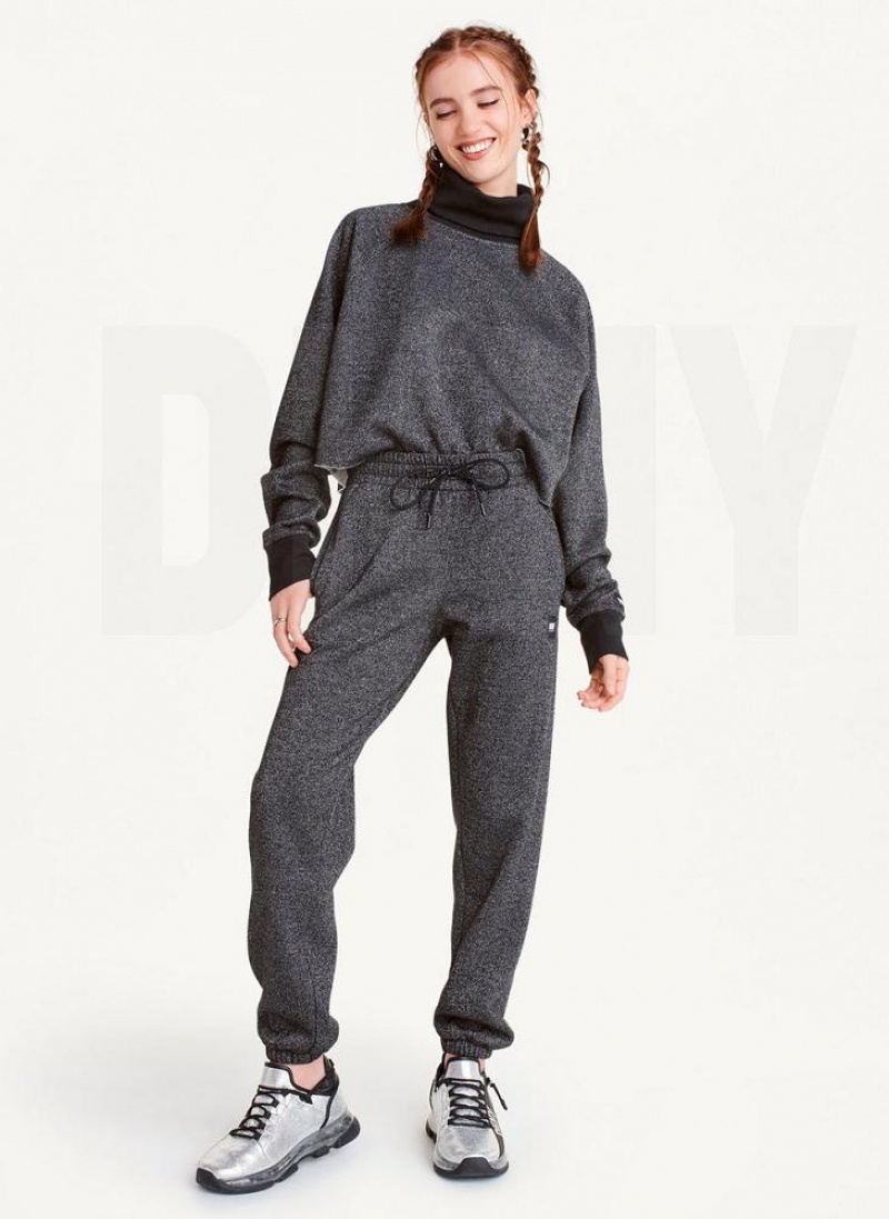 Παντελονι Jogger DKNY Sparkle Fleece High waist γυναικεια μαυρα | Greece_D0931