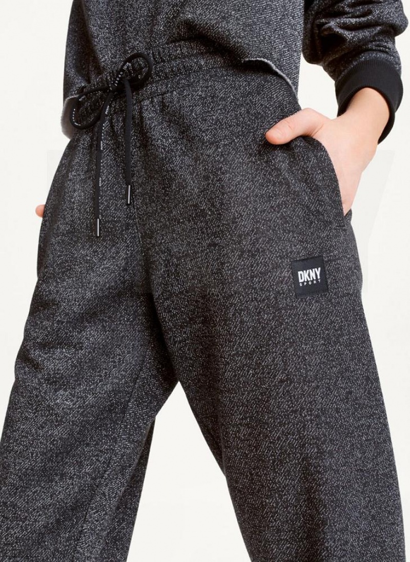 Παντελονι Jogger DKNY Sparkle Fleece High waist γυναικεια μαυρα | Greece_D0931