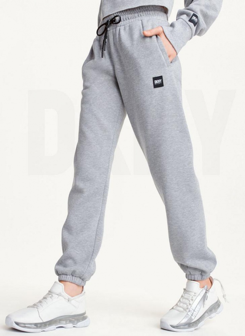 Παντελονι Jogger DKNY Sparkle Fleece High waist γυναικεια γκρι | Greece_D1012