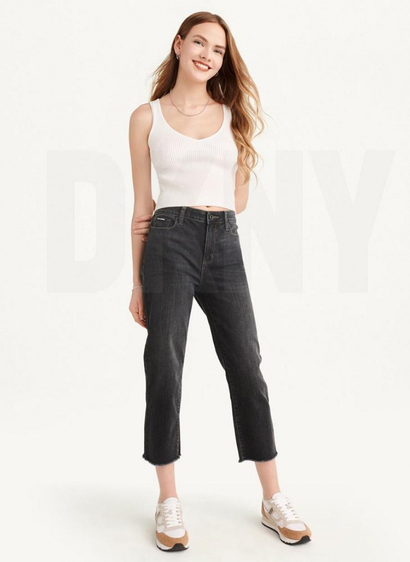 Μπλουζακια Αμανικα DKNY Cropped γυναικεια ασπρα | Greece_D0362