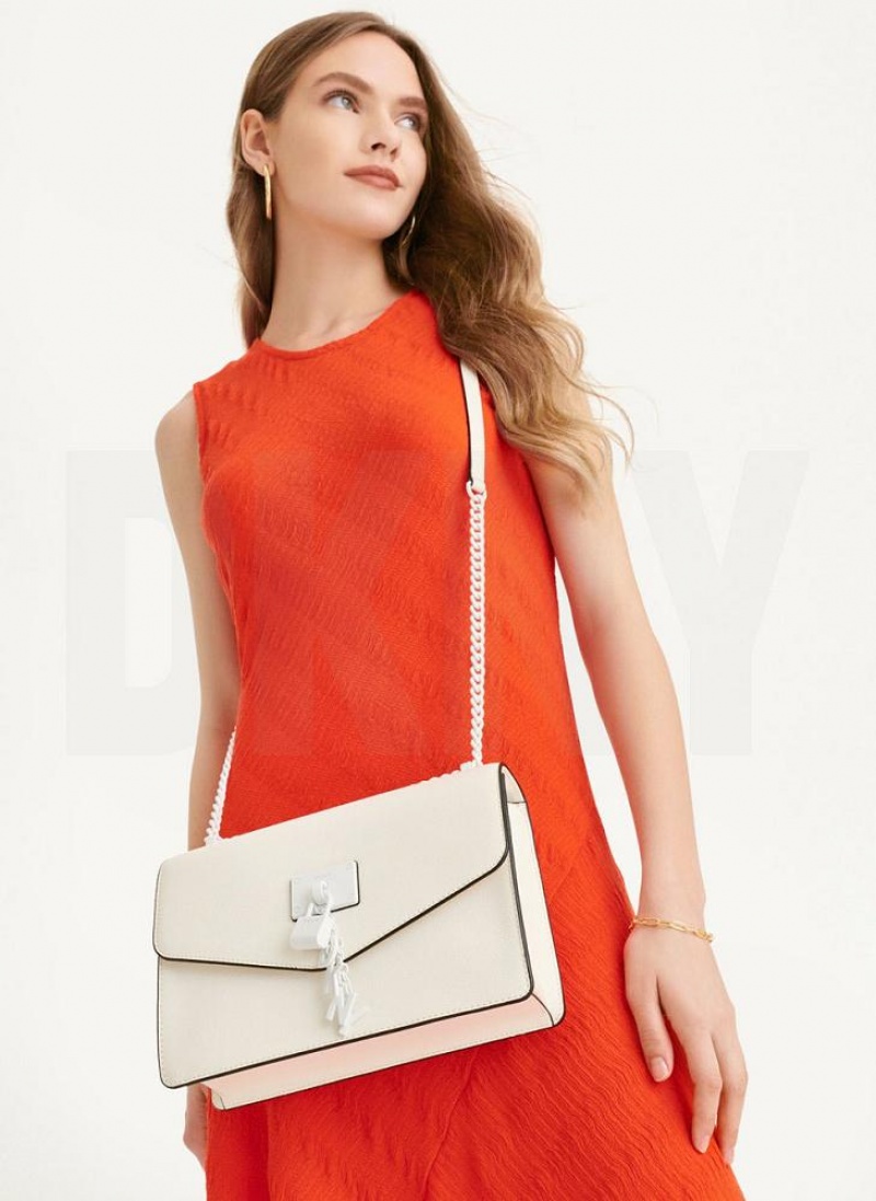 τσάντεσ ώμου DKNY Elissa Large Flap γυναικεια ασπρα | Greece_D1314