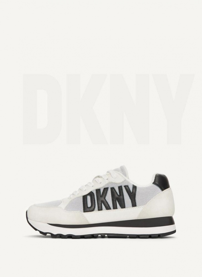 Αθλητικα Παπουτσια DKNY Exploded Logo Retro γυναικεια ασπρα μαυρα | Greece_D1912