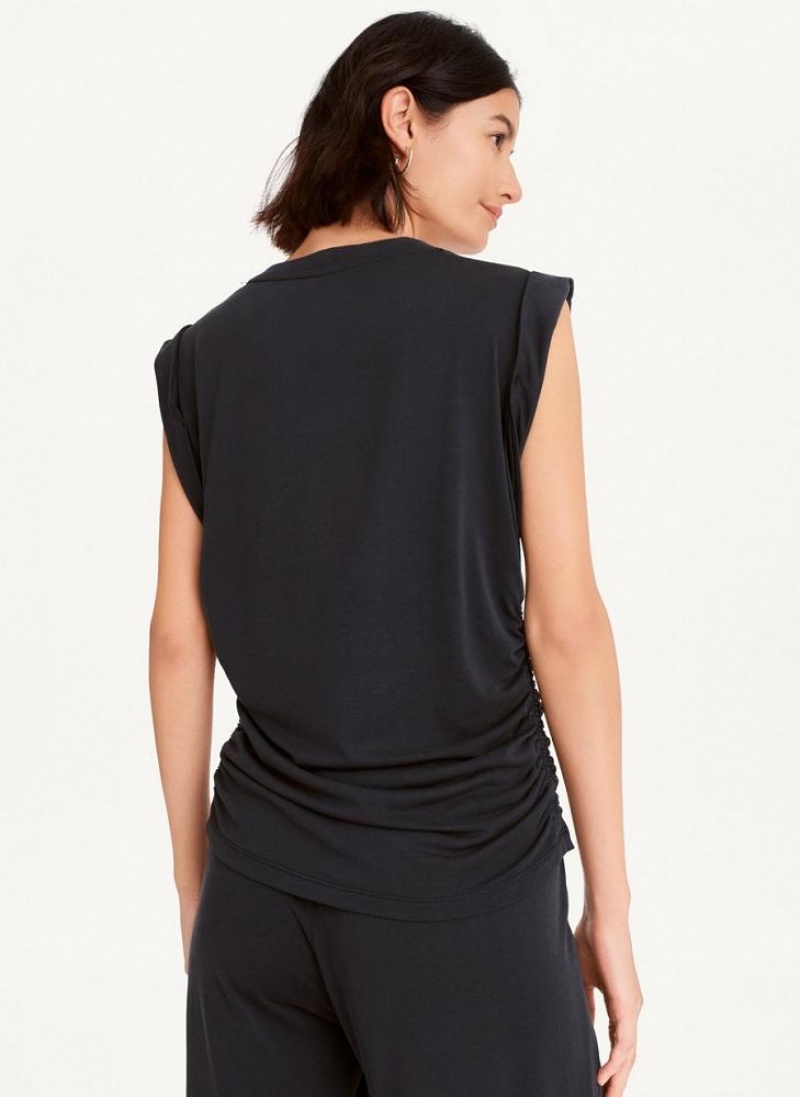 Μπλουζακια Αμανικα DKNY Flange Sleeve With Side Ruching γυναικεια μαυρα | Greece_D1768