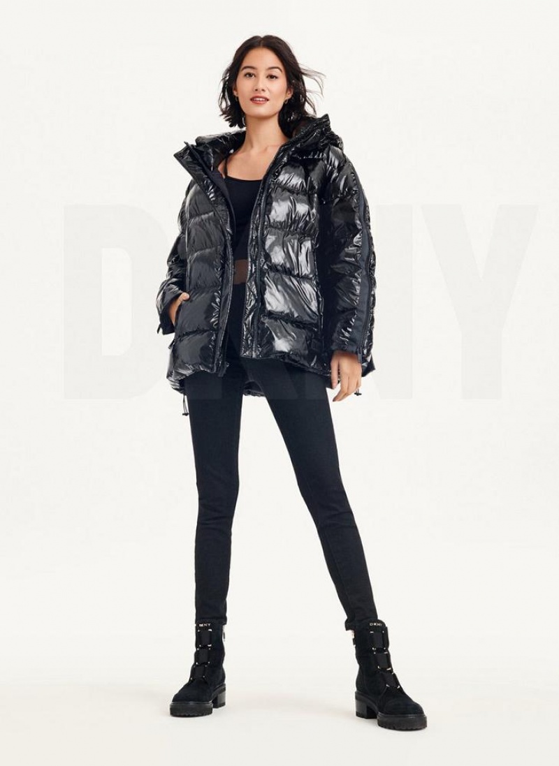 Μπουφαν Φουσκωτο DKNY Glossy Oversized γυναικεια μαυρα | Greece_D1732