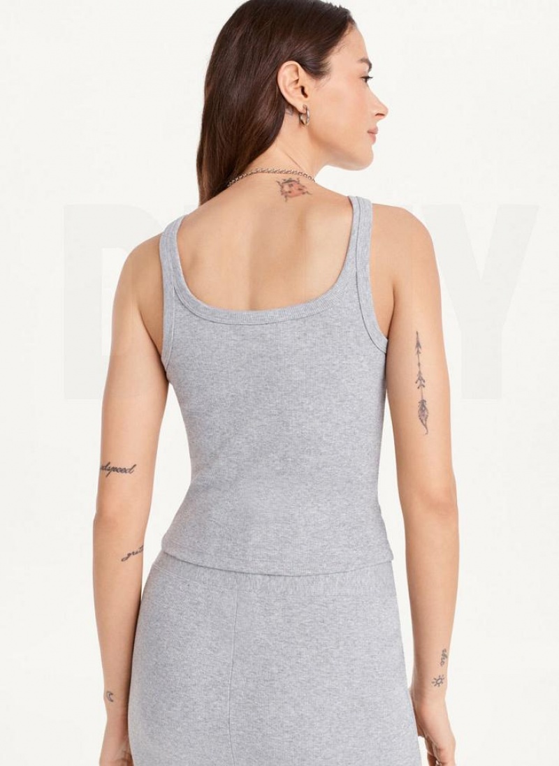 Μπλουζακια Αμανικα DKNY High Neck Crop γυναικεια γκρι | Greece_D1722