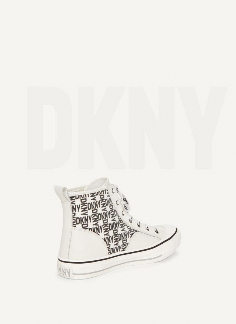 Αθλητικα Παπουτσια DKNY High Top Logo γυναικεια ασπρα μαυρα | Greece_D0514