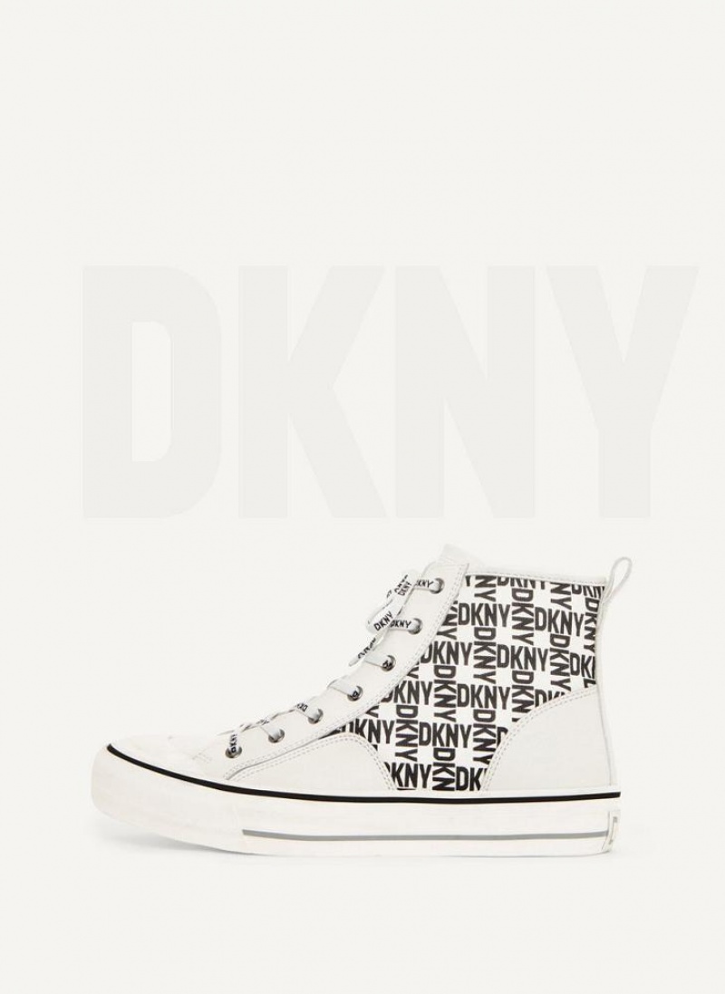 Αθλητικα Παπουτσια DKNY High Top Logo γυναικεια ασπρα μαυρα | Greece_D0514