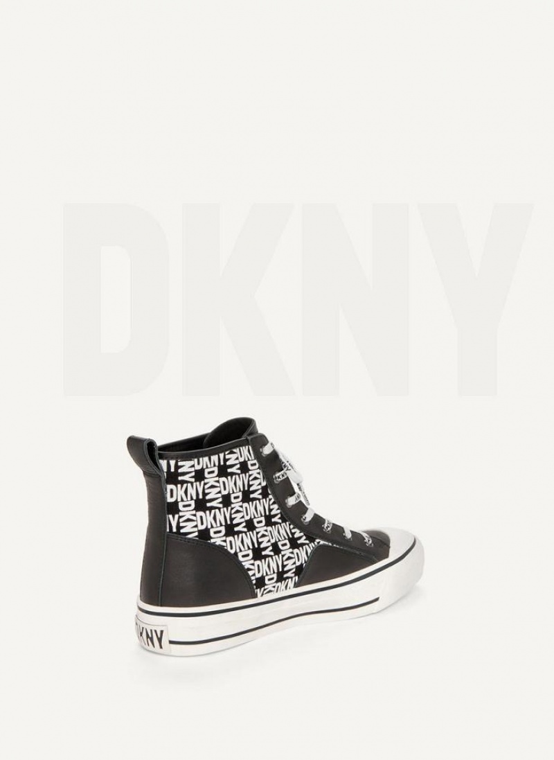 Αθλητικα Παπουτσια DKNY High Top Logo γυναικεια μαυρα ασπρα | Greece_D0634