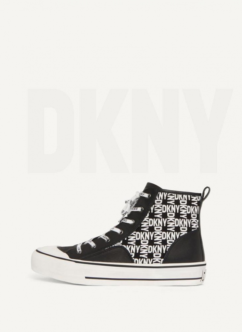 Αθλητικα Παπουτσια DKNY High Top Logo γυναικεια μαυρα ασπρα | Greece_D0634