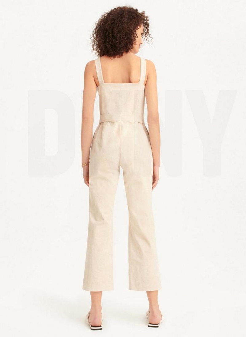 Ολοσωμη Φορμα DKNY Linen Belted γυναικεια Μπεζ | Greece_D0773