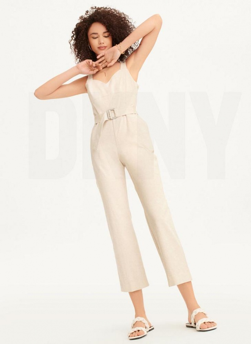 Ολοσωμη Φορμα DKNY Linen Belted γυναικεια Μπεζ | Greece_D0773