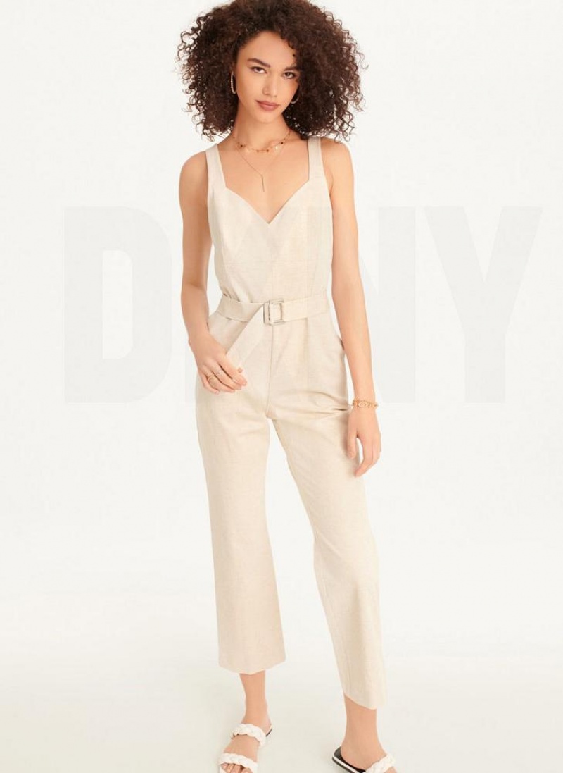 Ολοσωμη Φορμα DKNY Linen Belted γυναικεια Μπεζ | Greece_D0773