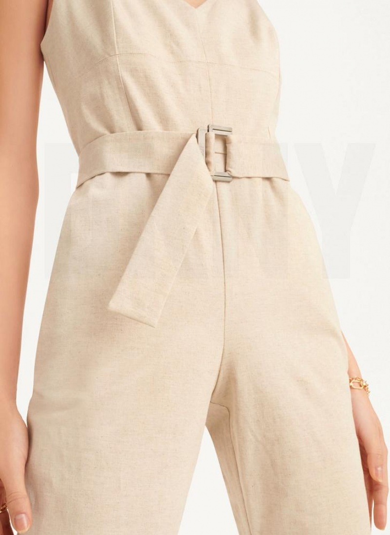 Ολοσωμη Φορμα DKNY Linen Belted γυναικεια Μπεζ | Greece_D0773