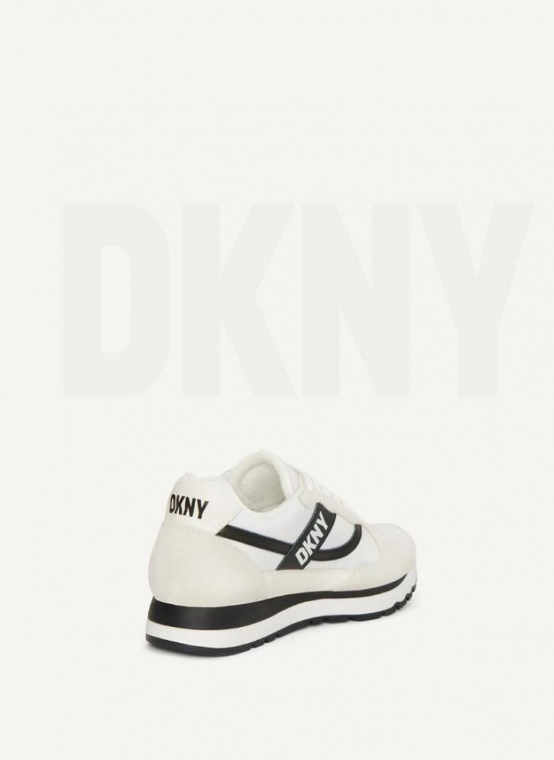 Αθλητικα Παπουτσια DKNY Logo Retro γυναικεια ασπρα μαυρα | Greece_D0857