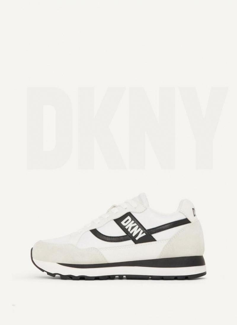 Αθλητικα Παπουτσια DKNY Logo Retro γυναικεια ασπρα μαυρα | Greece_D0857