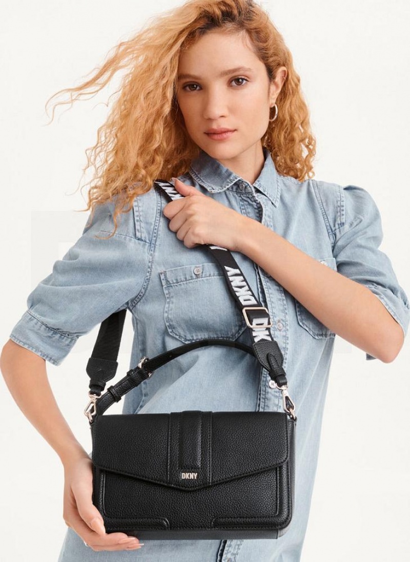 τσάντεσ ώμου DKNY Maxxe Flap γυναικεια μαυρα χρυσο χρωμα | Greece_D1233