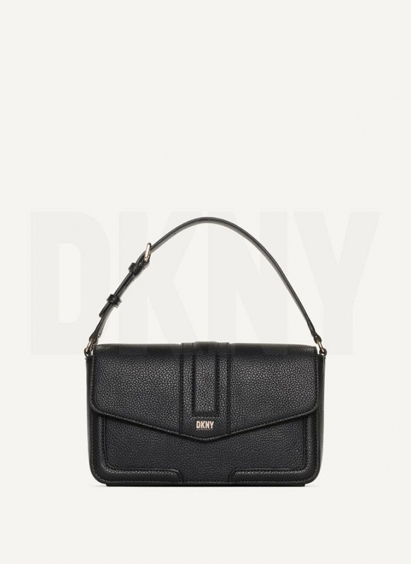 τσάντεσ ώμου DKNY Maxxe Flap γυναικεια μαυρα χρυσο χρωμα | Greece_D1233