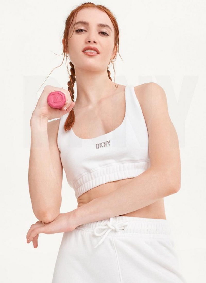 Μπλουζακια Αμανικα DKNY Metallic Logo Bralette γυναικεια ασπρα | Greece_D1920