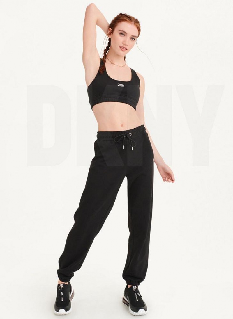 Μπλουζακια Αμανικα DKNY Metallic Logo Bralette γυναικεια μαυρα ασημι | Greece_D1432