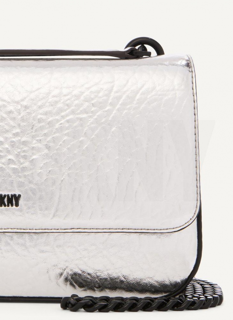 τσάντεσ ώμου DKNY Metallic Sina Flap γυναικεια ασημι | Greece_D0114