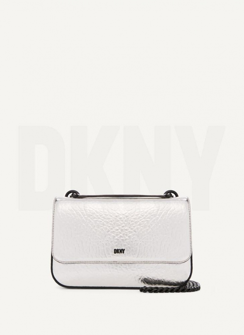 τσάντεσ ώμου DKNY Metallic Sina Flap γυναικεια ασημι | Greece_D0114