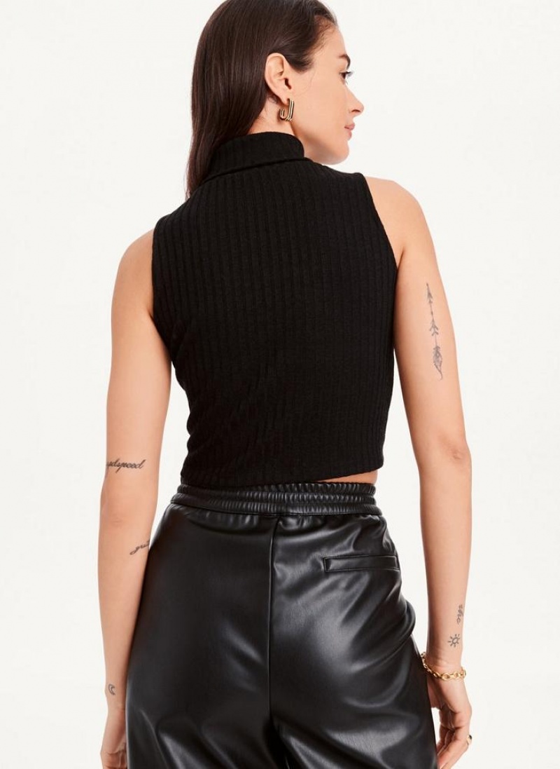 Μπλουζακια Αμανικα DKNY Mock Neck Crop γυναικεια μαυρα | Greece_D0172