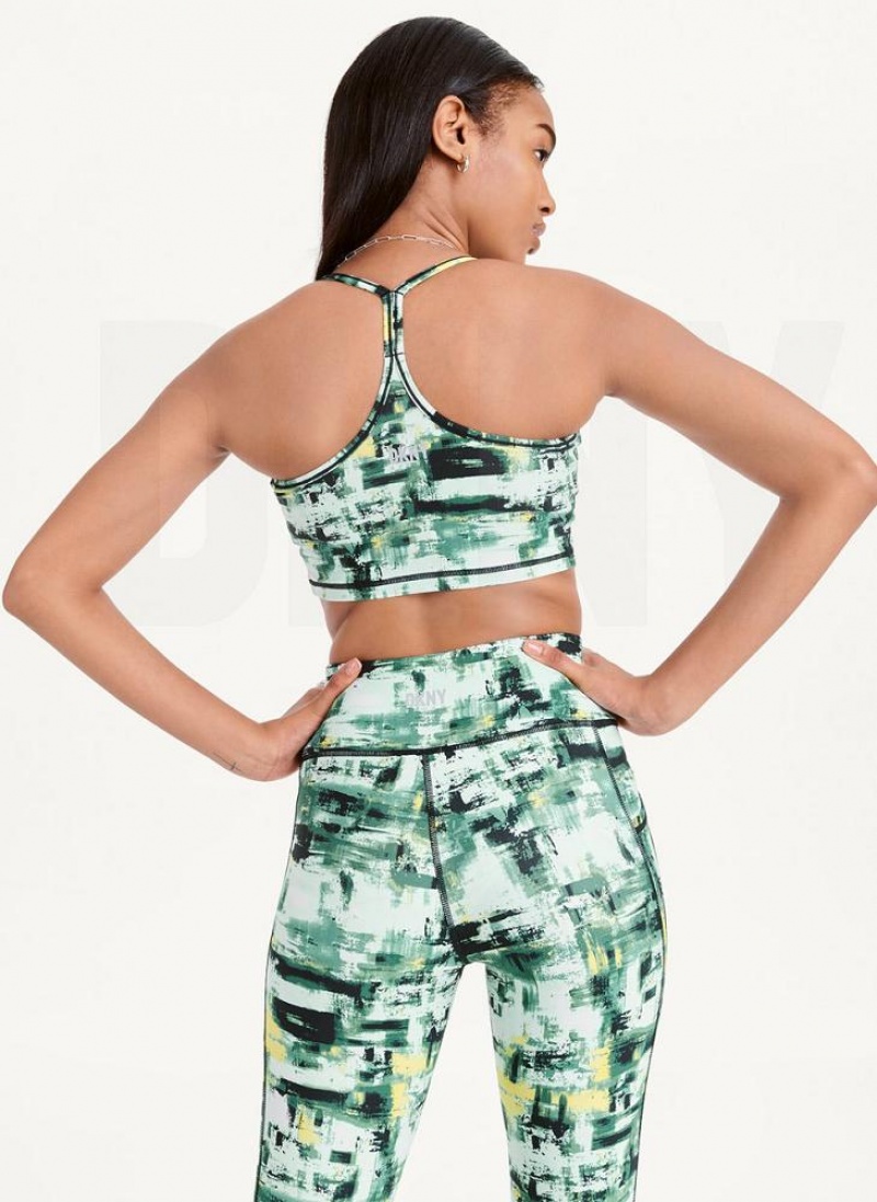 Μπλουζακια Αμανικα DKNY Printed Racerback Sports Bra γυναικεια πρασινο | Greece_D0425