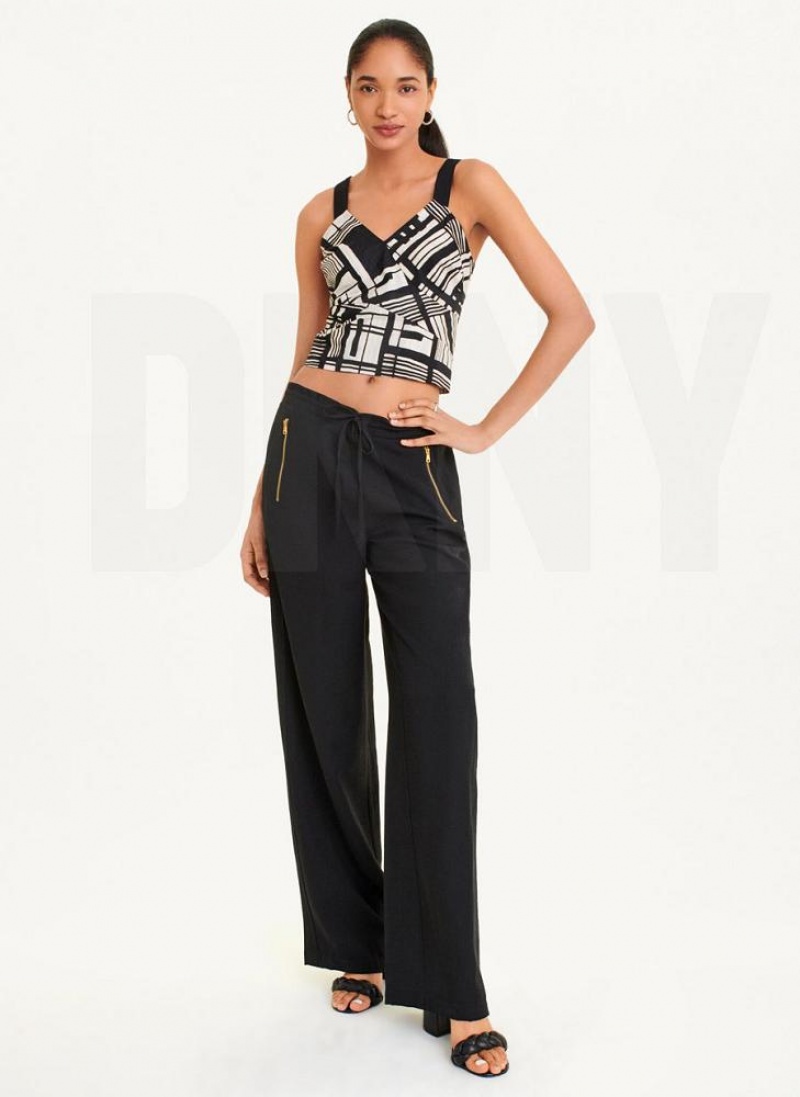 Μπλουζακια Αμανικα DKNY Printed Voile Crop γυναικεια μαυρα Πολύχρωμο | Greece_D0382