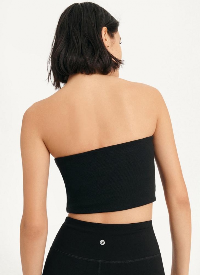 Μπλουζακια Αμανικα DKNY Rib Crop Tube γυναικεια μαυρα | Greece_D1256