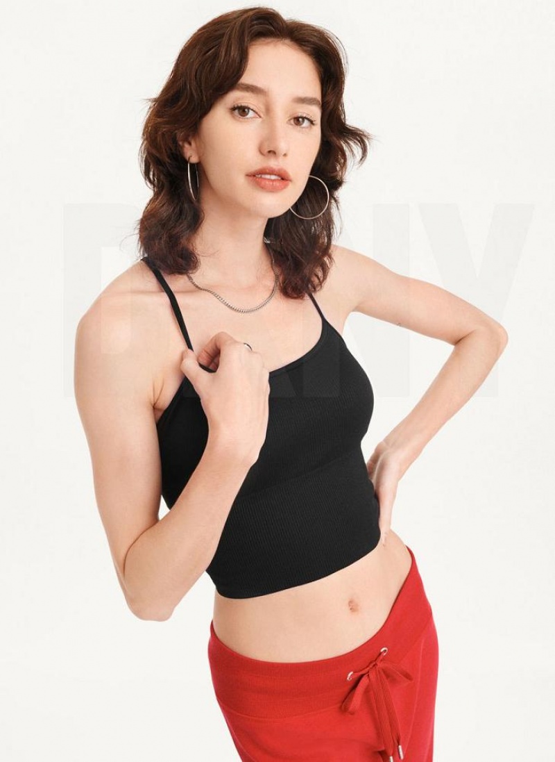 Μπλουζακια Αμανικα DKNY Rib Knit Seamless Crop γυναικεια μαυρα | Greece_D1704