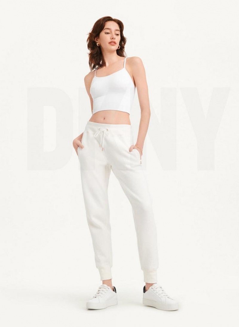 Μπλουζακια Αμανικα DKNY Rib Knit Seamless Crop γυναικεια ασπρα | Greece_D0152