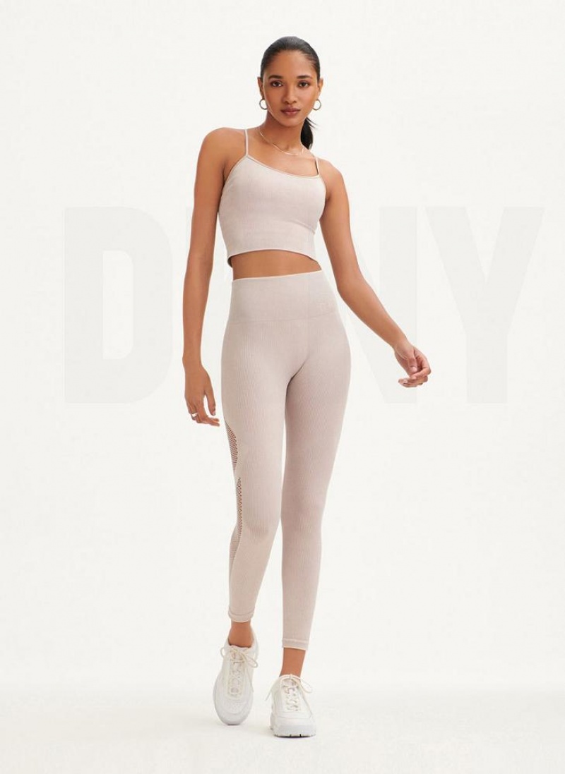 Μπλουζακια Αμανικα DKNY Rib Knit Seamless Crop γυναικεια Μπεζ | Greece_D0495