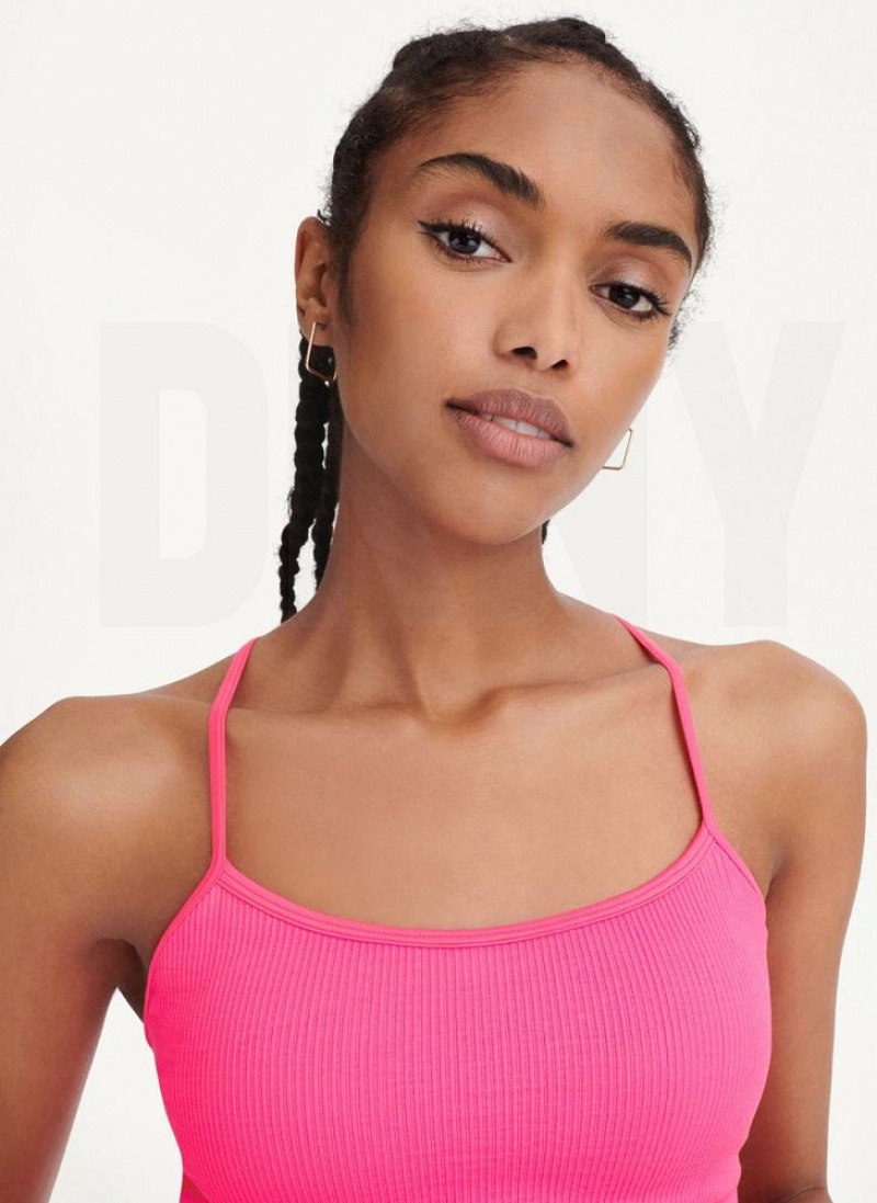 Μπλουζακια Αμανικα DKNY Rib Knit Seamless Crop γυναικεια ροζ | Greece_D1271