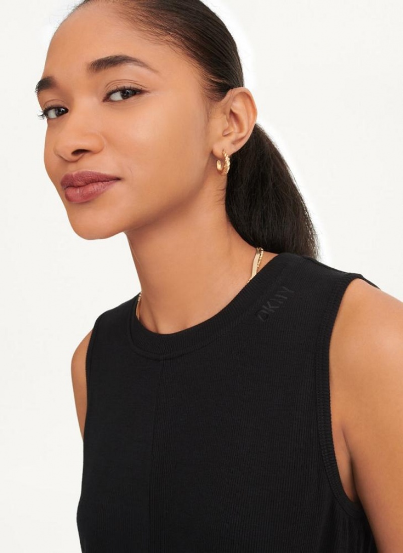 Μπλουζακια Αμανικα DKNY Rib Twist Front γυναικεια μαυρα | Greece_D0125