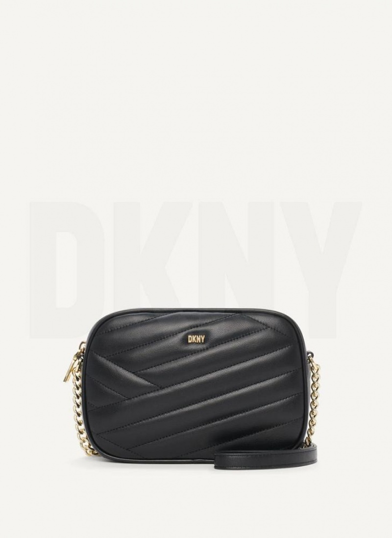 τσάντεσ χιαστί DKNY Sara Camera γυναικεια μαυρα χρυσο χρωμα | Greece_D1644