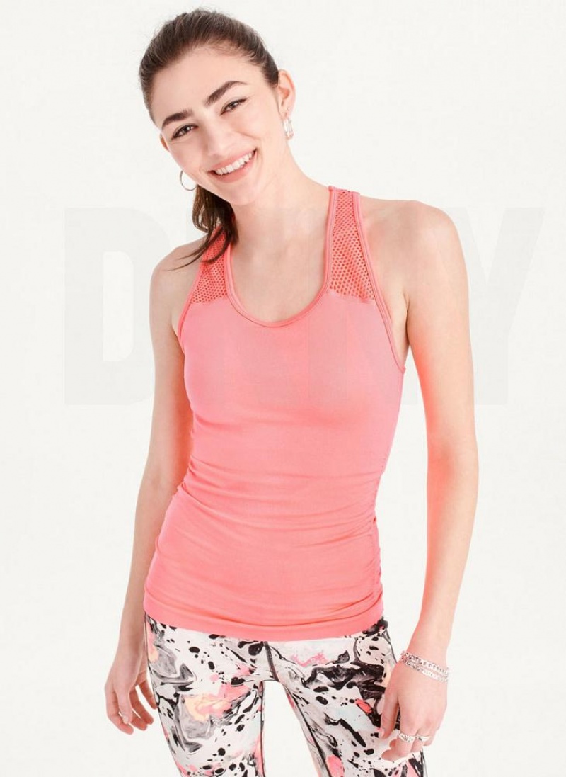 Μπλουζακια Αμανικα DKNY Seamless Racerback Ruched γυναικεια ροζ | Greece_D0173